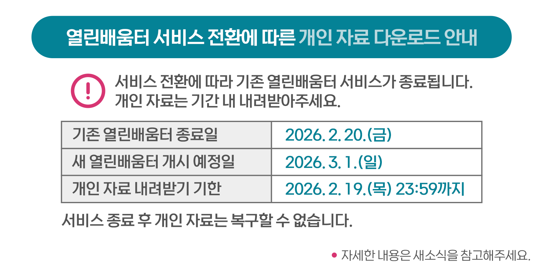 열린배움터 개인 자료 내려받기 안내